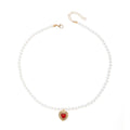 Baroque pearl necklace wholesale - cross-border vintage french chic luxury pendant - faux ruby heart necklace
