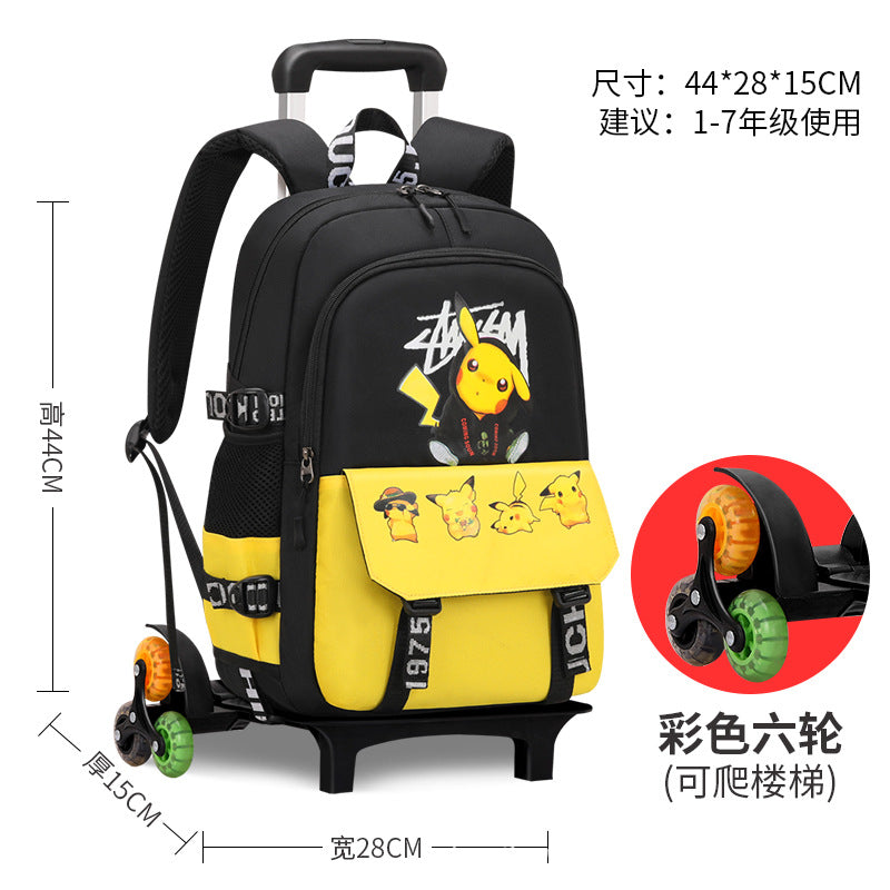 Primary school students tie rod schoolbag men's and women's six-wheel staircase climbing removable tie rod schoolbag second to sixth grade factory direct sales