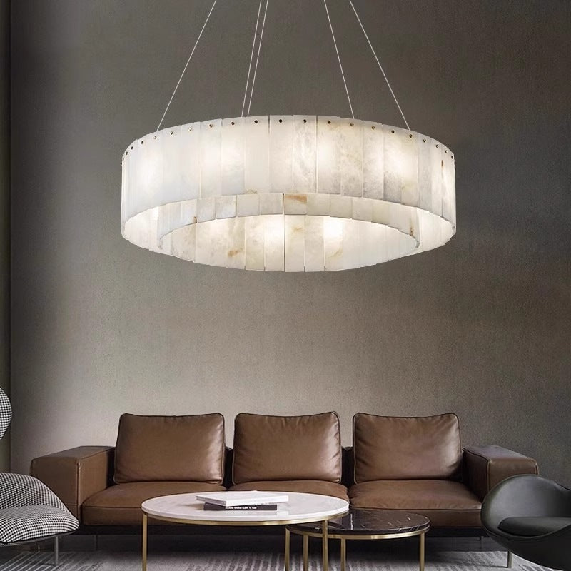 Modern minimalist spanish natural cloud marble translucent living room cross-border all-copper spanish cloud marble chandelier