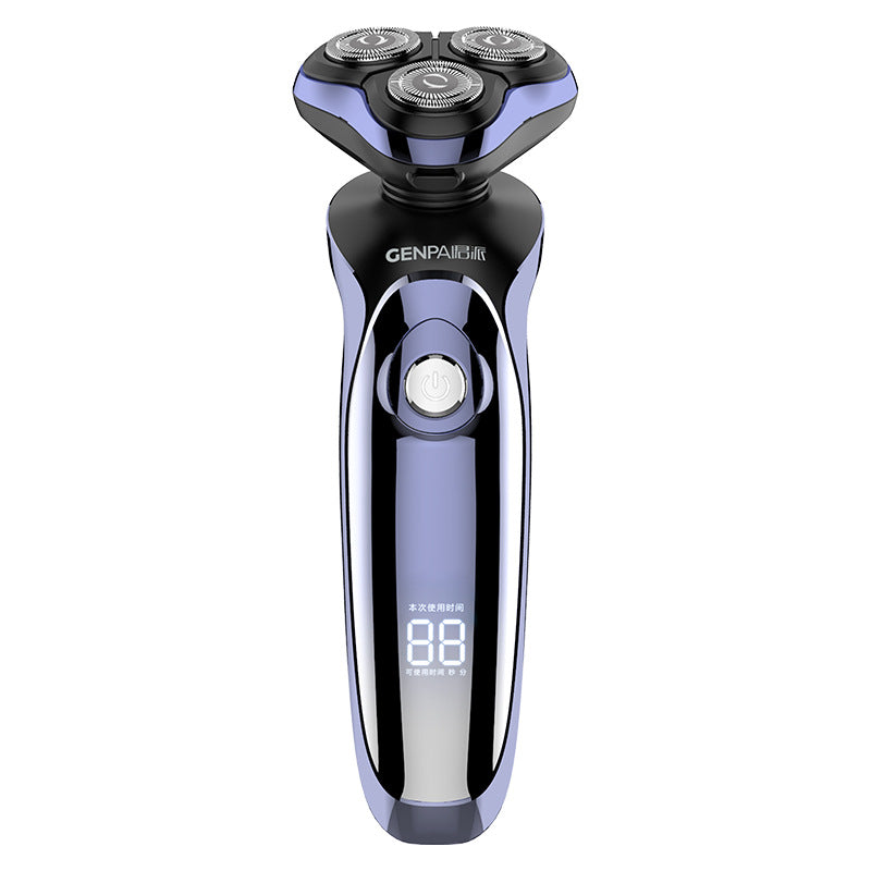 Rotary floating triple-blade electric shaver - multifunctional razor & sideburn trimmer - smart digital display, fully washable