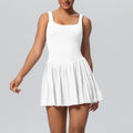 New arrival nude fake two-piece tennis skirt fashion tape bottom yoga fitness flap pocket pants pleated skirt sports dress women