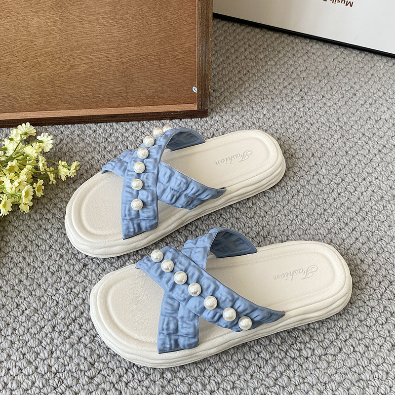 Popular flower slippers for women thick solenon-slipnew arrivalfashionsummer fairy style sandals flats beach shoes