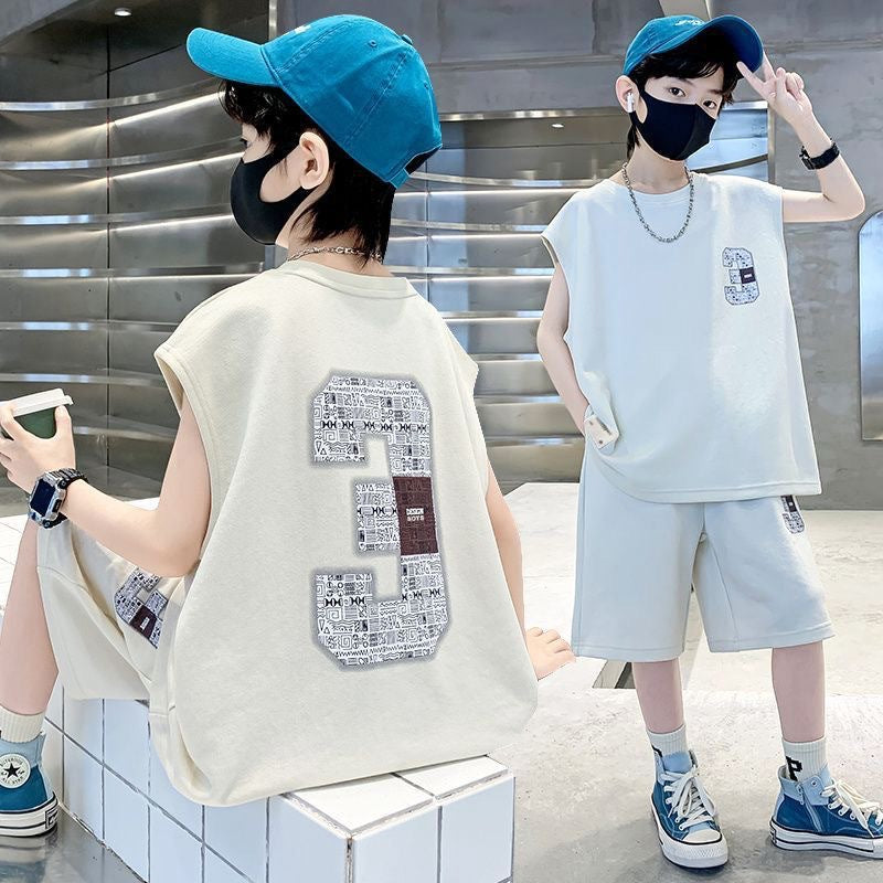 Boys' summer outfit  new kids' summer clothes trendy handsome fashionable boy's short-sleeve sports summer clothing set