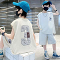 Boys' summer outfit  new kids' summer clothes trendy handsome fashionable boy's short-sleeve sports summer clothing set