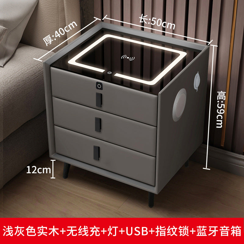 Smart nightstand solid wood bedside table - modern style bedroom with wireless charging, multifunctional lighting, and wireless charging capability
