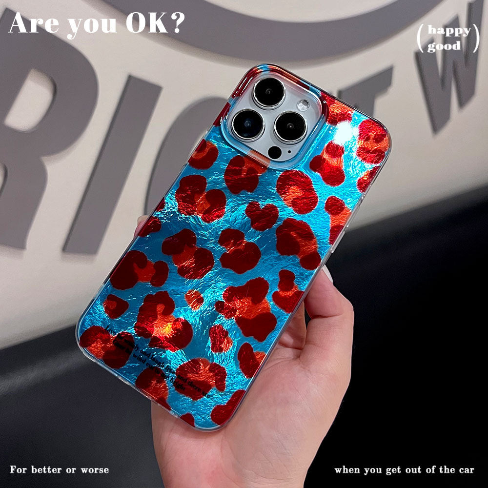 New leopard print big hole glacier phone case for apple 16 pro max, anti-drop iphone 17 fashion protective cover
