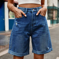 European and american clothing cross-border trade independent station  new arrival ripped and curled half length denim shorts casual pants trendy