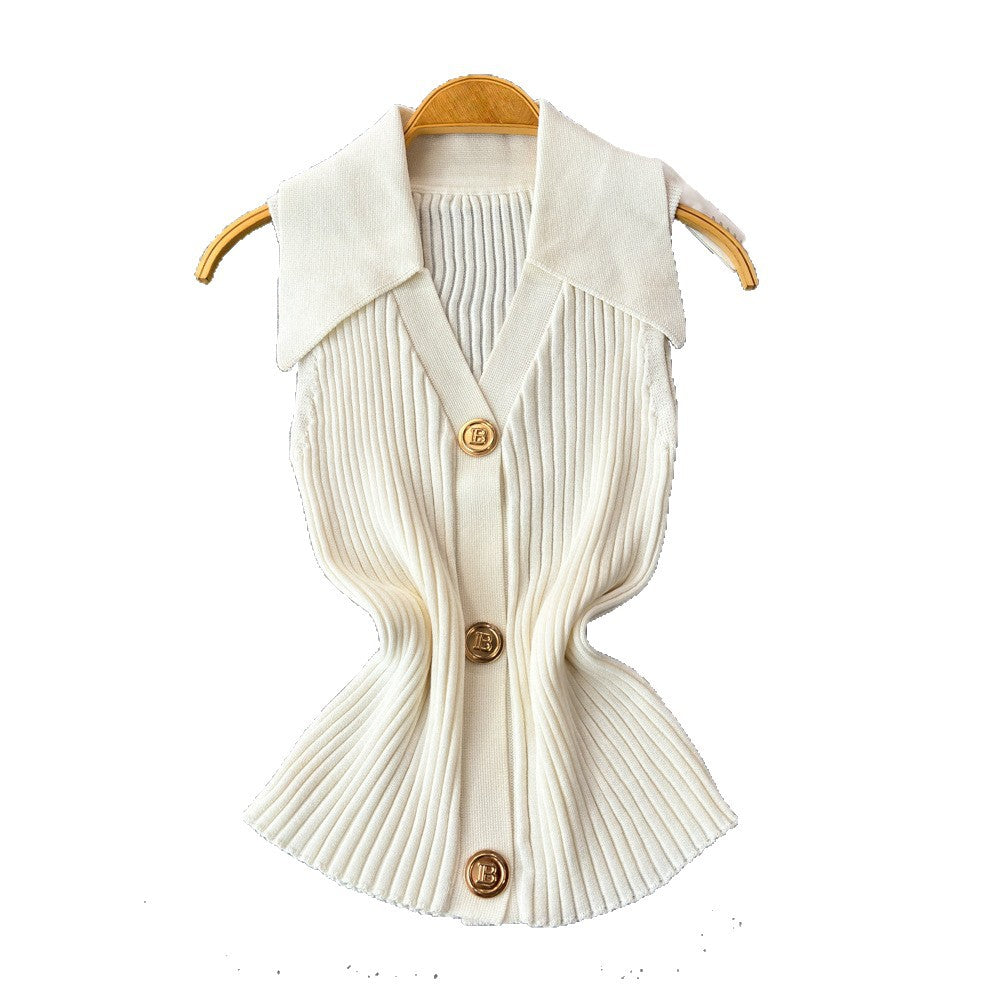Xiaoxiangfeng knitting vest for women summer thin stylesenseniche stylepolo collar slimming lookshort chichaltertops