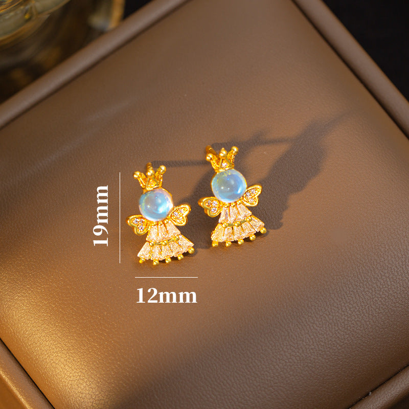 【titanium steel】necklace women's crown angel princess pendant earrings elegant light luxury set versatile clavicle chain jewelry