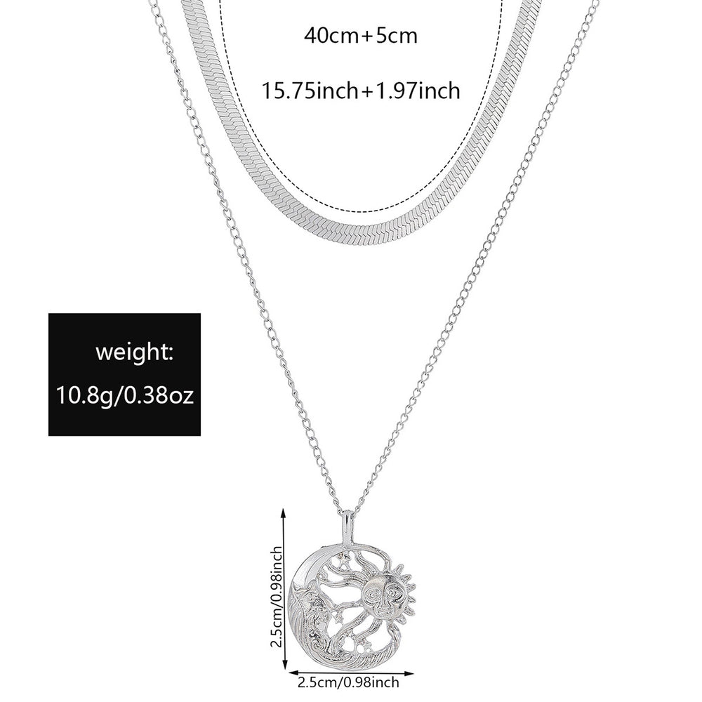 European and american cross-border jewelry fashionable minimalist sun moon disc pendant necklace women's unique multi-layered choker necklace