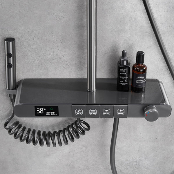 High-grade constant temperature intelligent digital display shower shower gun gray bathroom household rain all copper four-speed surface mounted bathroom set