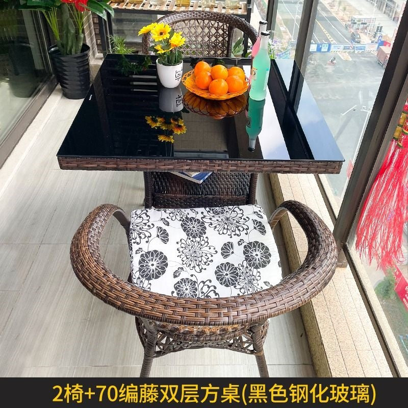 Three-piece rattan chair set casual tea table courtyard rattan outdoor table and chairs balcony tea table and chairs balcony casual table and chairs