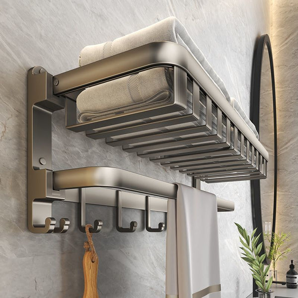 Space aluminum towel rack No punching toilet rack Net basket bathroom toilet toilet wall hanging bath towel set