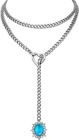Women's heart-shaped slide chain necklace with detachable heart o-ring, gold cuban chain, and sparkling crystal pendant, adjustable
