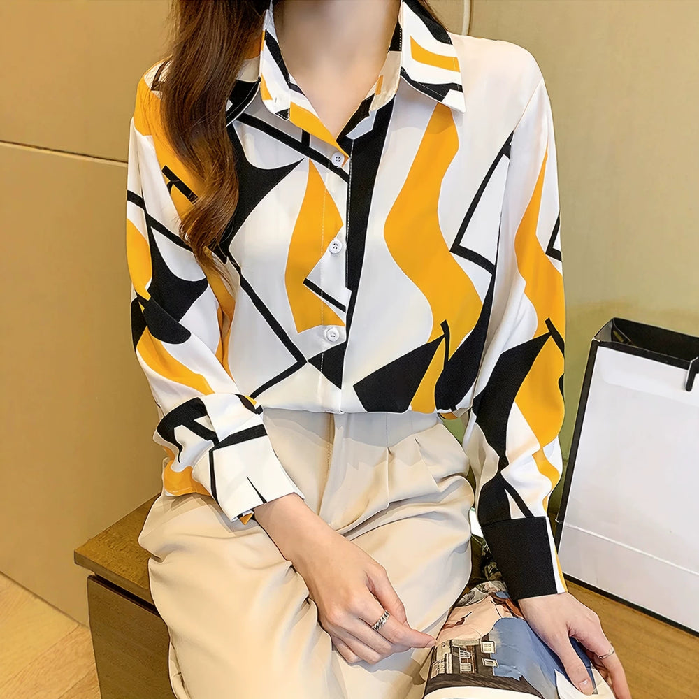 wholesale women's long-sleeved shirts, fashionable women's shirts for spring, summer, and autumn, new cross-border printed designs