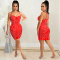 X5650 cross-border  fashion new product hot diamond mesh see-through sexy suspender sleeveless midi dress women