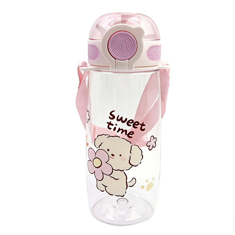 Large capacity cartoon fashion water bottle - premium pop-up lid with straw - portable kids' water bottle - sports student water cup