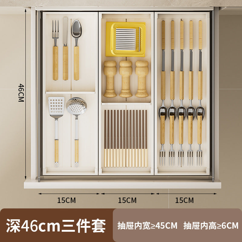 Cream wind kitchen drawer storage box partition built-in cabinets for tableware, dishes, chopsticks, dishes, storage shelves