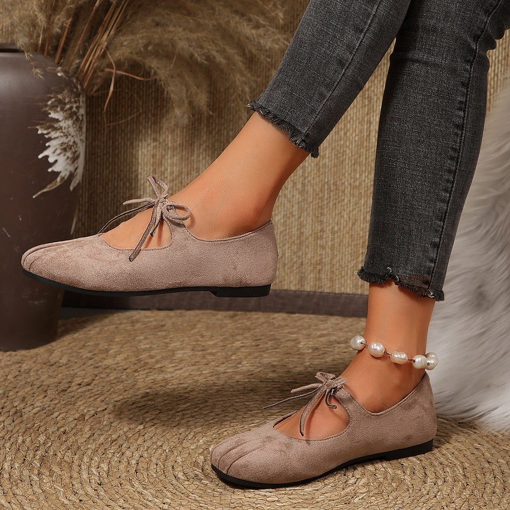 Lazy plus sizeflatsfemaleautumnew arrivalpleated suede bowscross-border exportflatscasualflats