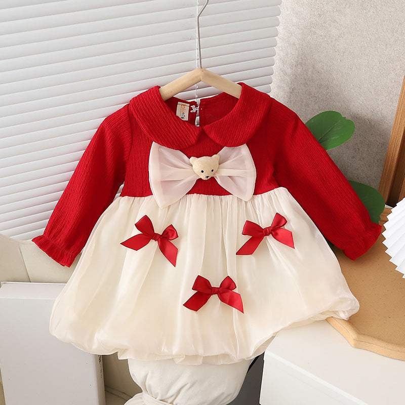 Girls' dress - spring/autumn new arrivals  - korean style, cute & sweet, baby girl adorable bear bow princess dress