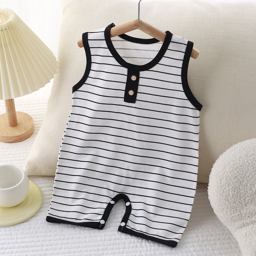 Summer newborn romper: lightweight, sleeveless, pure cotton bodysuit for baby boys and girls - striped tank top style
