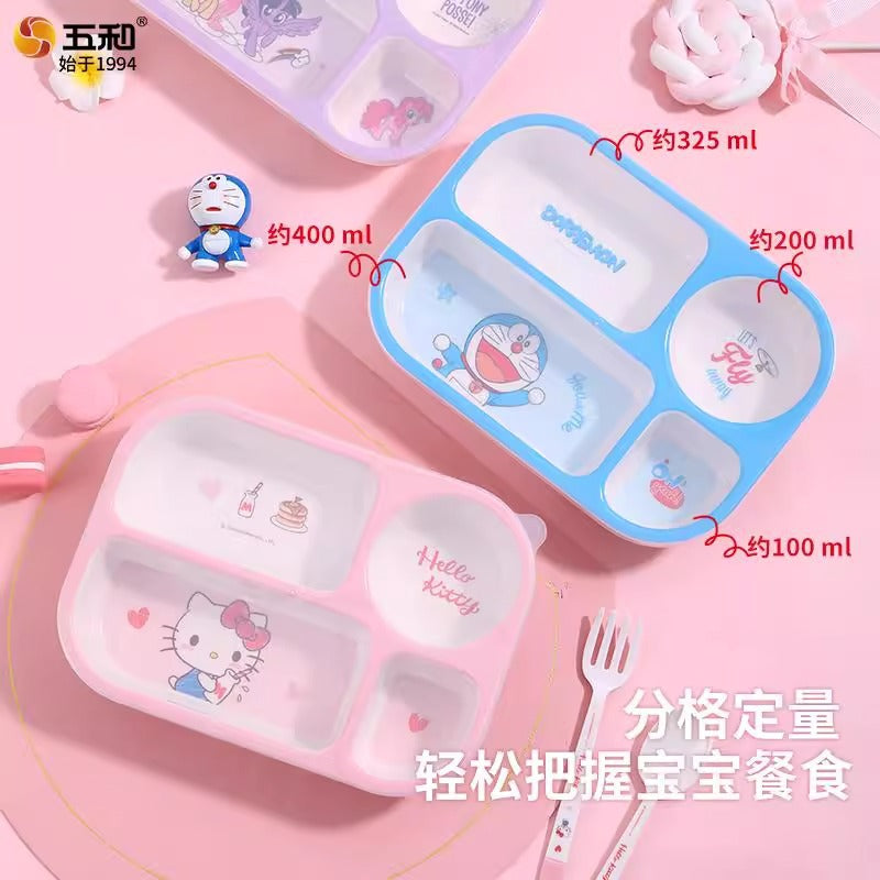 Bento bowl grid plate household eating plate primary school student lunch box tableware children's lunch box with sealing lid with fork and spoon