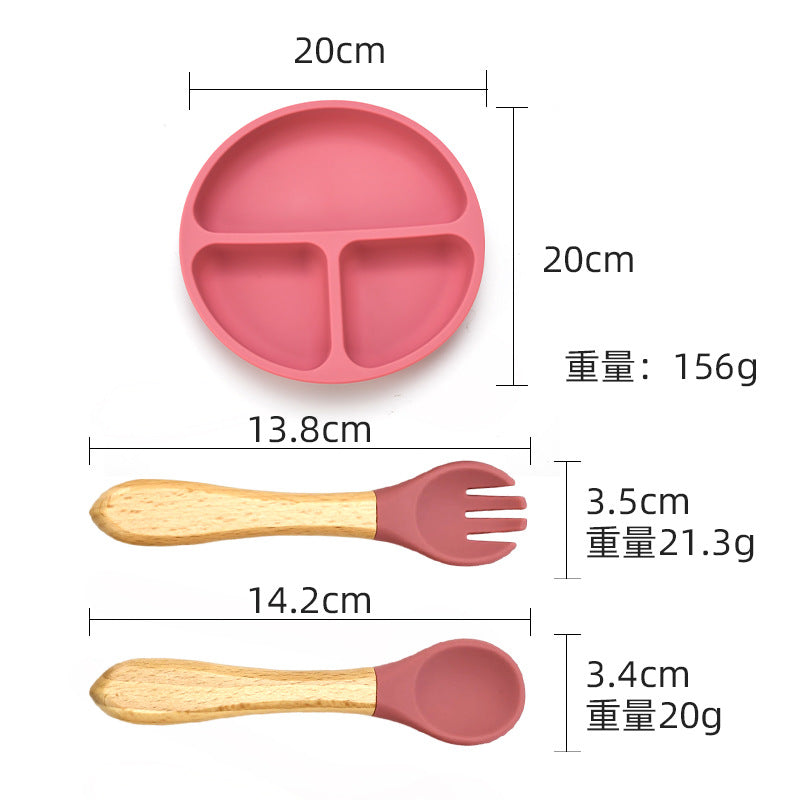 Food grade silicone infant plate fork spoon complementary food tableware preschool children eating silicone tableware set custom