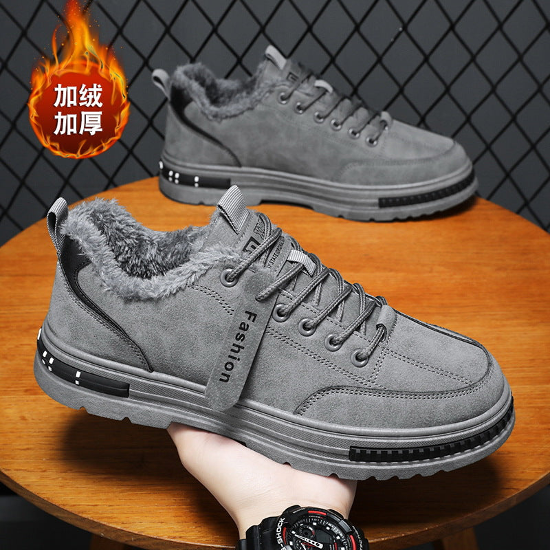 Men's shoes 2025 fall/winter new collection: fleece-lined, warm, non-slip work shoes, trendy men's athletic casual shoes, versatile skate shoes