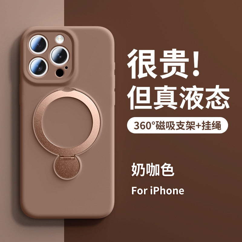 Liquid silicone suitable for apple 17promax mobile phone case all-inclusive rotating magnetic holder iphone15 protective cover