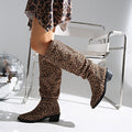 Export women's boots square toe thick heel high heel leopard print boots women's knee high boots over the knee women's boots fashioneasiest for match