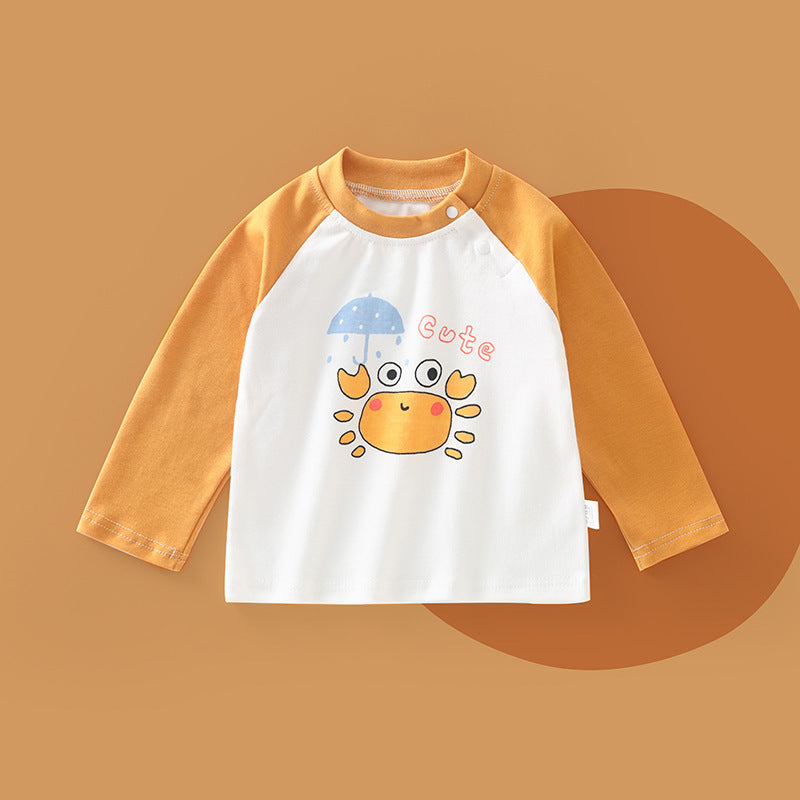 Pure cottonkidsspring & falllong sleevest-shirt boysautumtops single wear boys and girls bottom shirtkids styletops