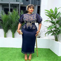 African cross-border hot seller: fashionable and chic rhinestone-embellished puff sleeve high-waisted bodycon dress - plus size women's ready-to-ship dress