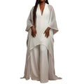 fashionpure colorelegant flowy deep v neck jumpsuit loose chiffon blouse robe wide leg jumpsuit