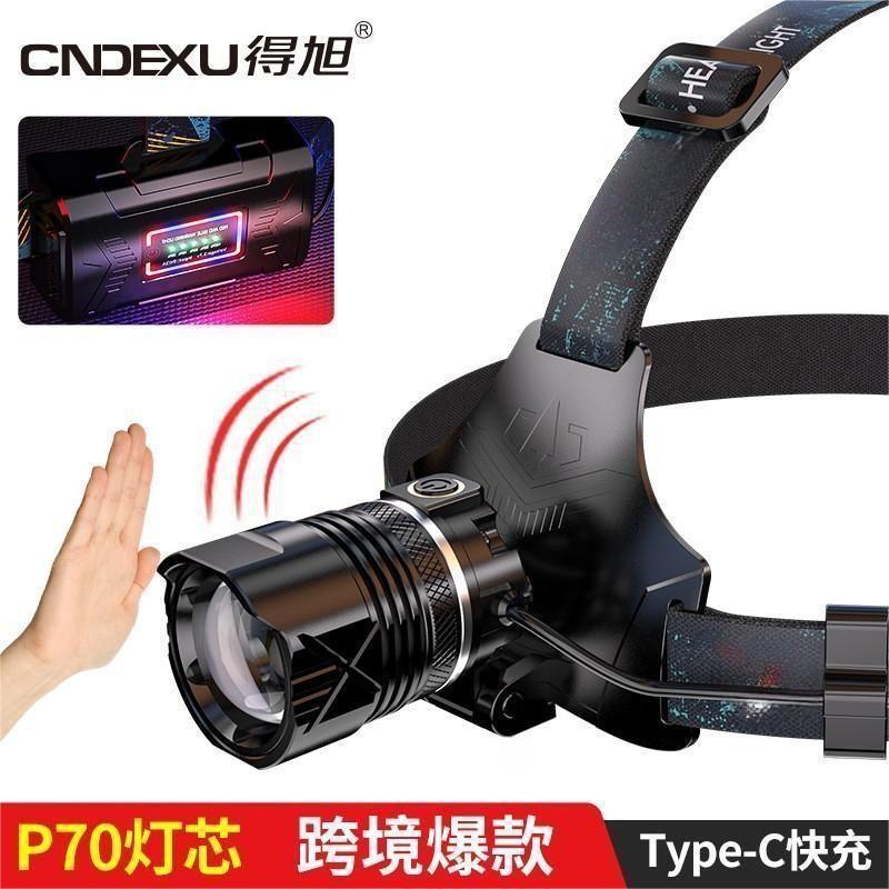 Cross-border explosion induction high-brightness long-range shooting head-mounted flashlight outdoor night fishing light rechargeable zoom strong light headlight