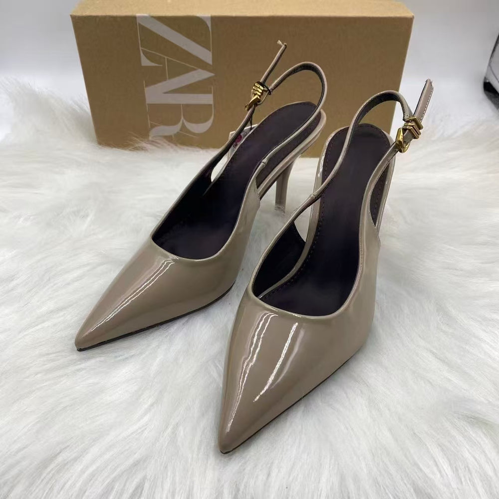 Za spanish style gray pointed toe mid-heeled flatsnew arrivalflatscasualcut out back strap back hollow flats women
