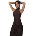 Amazon women's  spring new fashion elegant sleeveless backless halter neck tie sexy bodycon dress