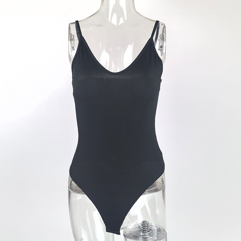 Source factory 2025 summer new bottoming shirt temu  solid color sexy tight V-neck suspender onesie