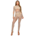 C6958 cross-border   independent station hot diamond fashion sexy see-through jumpsuit pants two-piece set