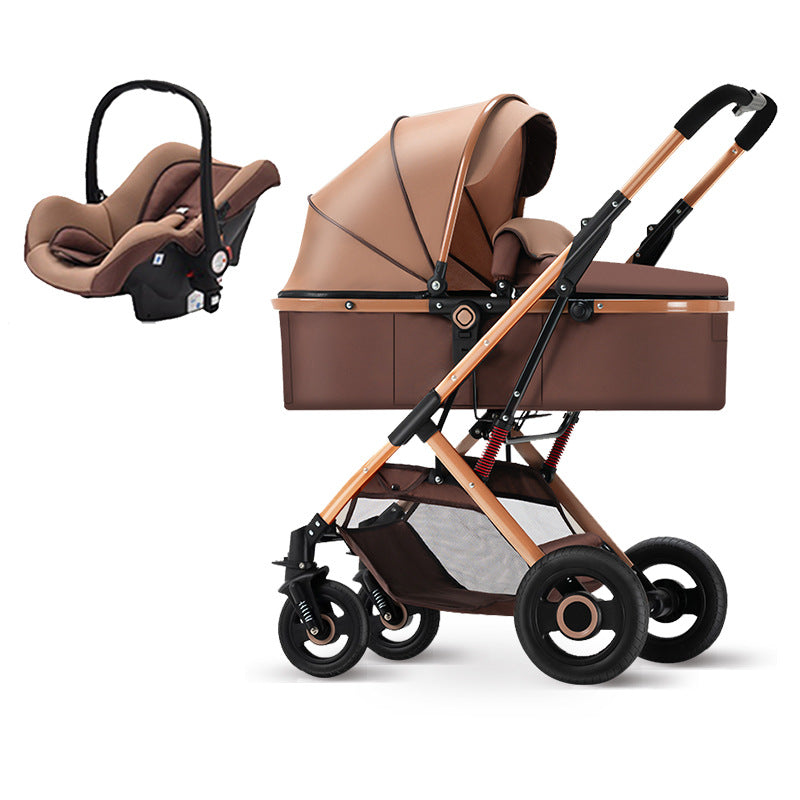 Baby stroller with carrycot, multifunctional, reclining, lightweight, foldable, two-way, high-view, newborn infant carriage