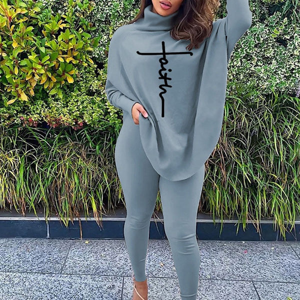 M2126 New 2024 Fashion Casual Letter Printing Bat Sleeve Split Sleeve Long Sleeve Threaded Pants Set 2-piece Set