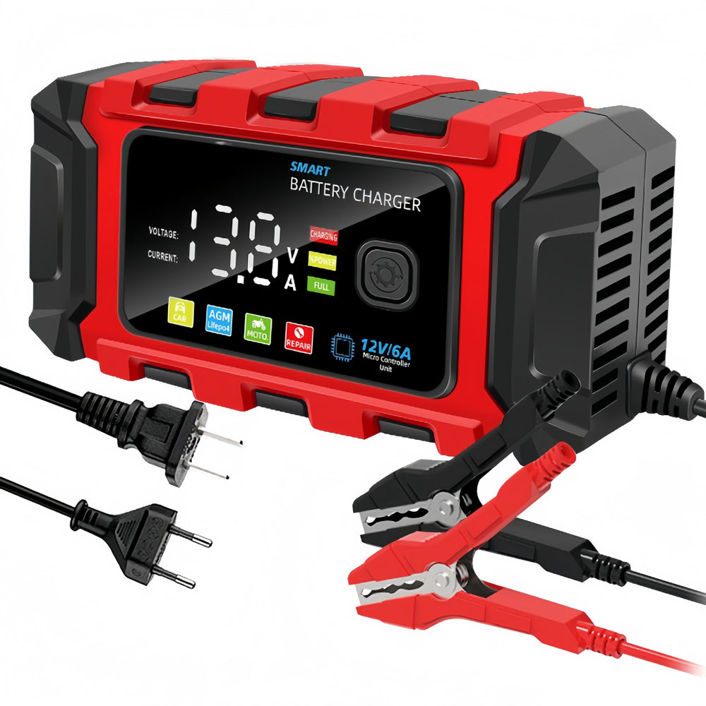 12v 6a car battery charger, large screen motorcycle battery charger, 12v battery charger