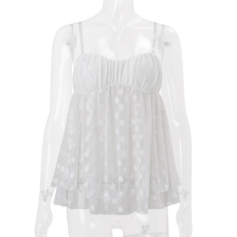 european and american women's clothing  summer new fashion trendy hot girl street style loose polka dot see-through camisole top