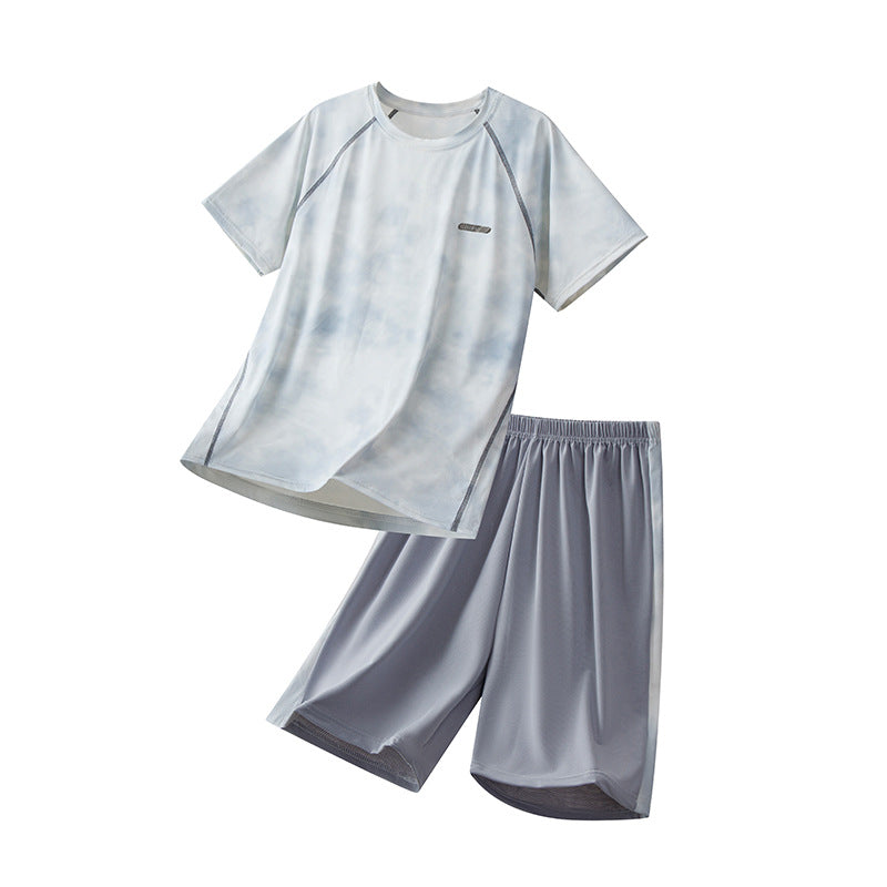Kids'  summer outfit set: ice silk short-sleeve t-shirt and shorts - quick-dry two-piece tracksuit for youth basketball