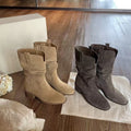 Grape mom~height increasing boots for women 2025 autumn winter v mouth slimming look maillard thick heel knee socks boots for women