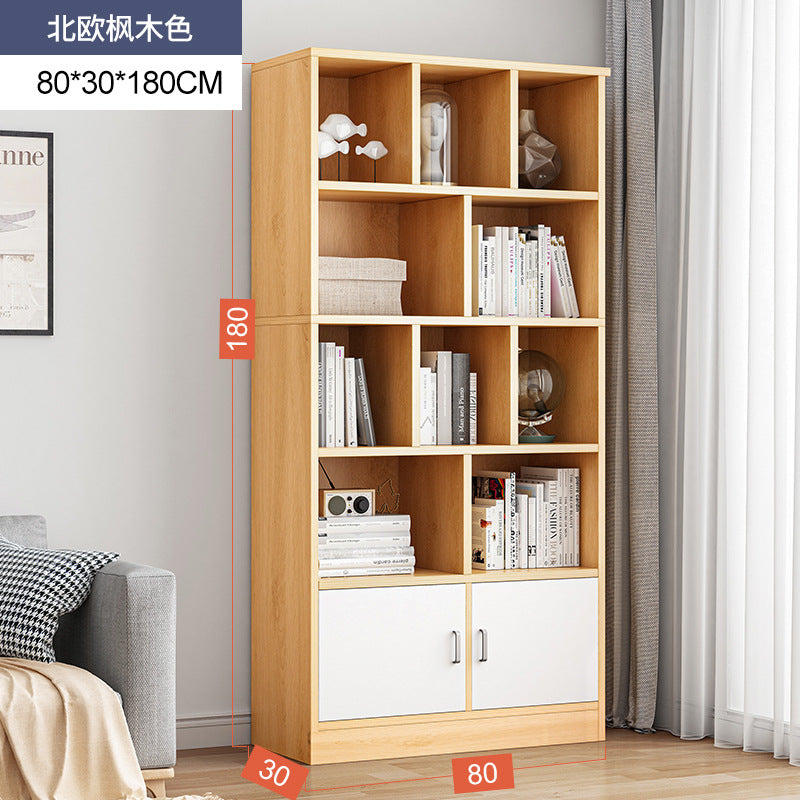 Simple bookshelf floor-to-ceiling against the wall, living room shelf layered storage rack, storage cabinet integrated, simple household bookcase