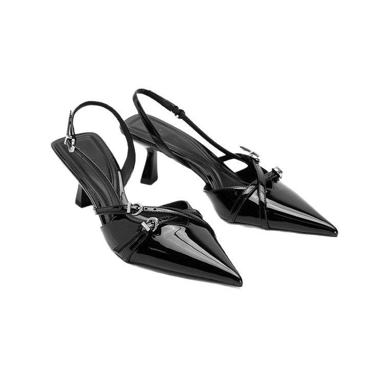 Exportplus size pointed toe flats spring and summer new arrival stiletto patent leather high heels one strap toe sandals for women