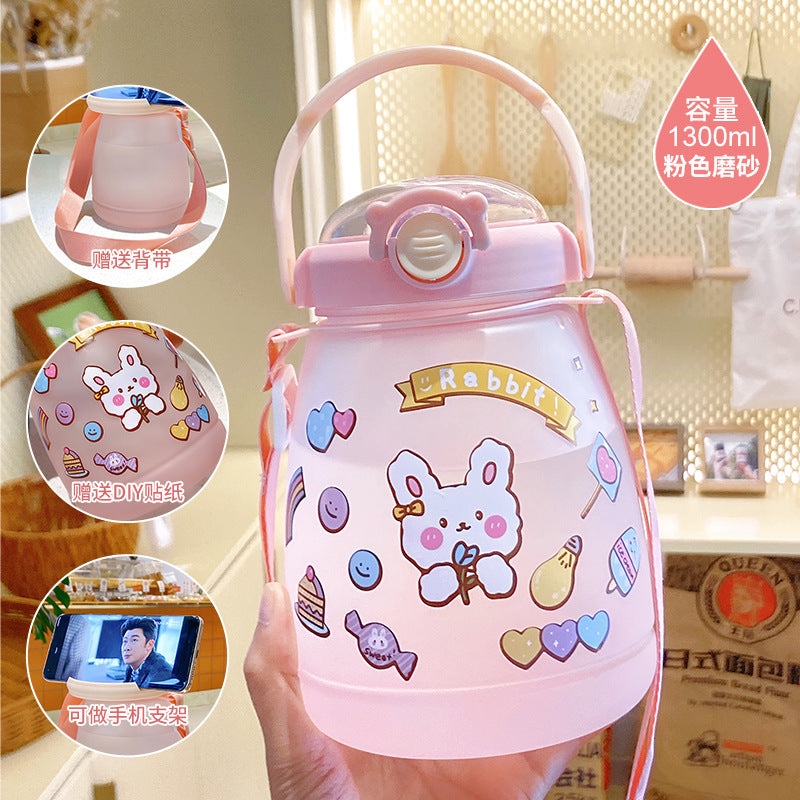 Summer kids' big belly cup - large capacity straw water bottle -  new student water bottle - perfect for school