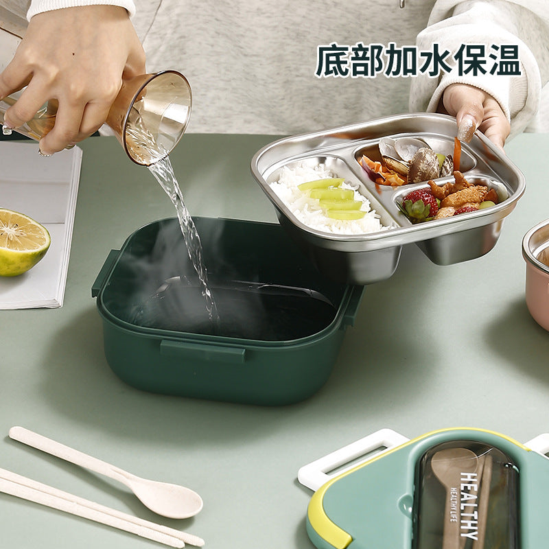Student lunch box 304 stainless steel office worker large capacity separated lunch box canteen meal handy gadget can be heated in microwave