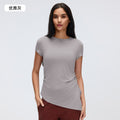 Summer crew neck activewear short sleeve women's ruched waist slimming yoga top running fitness t-shirt d26071