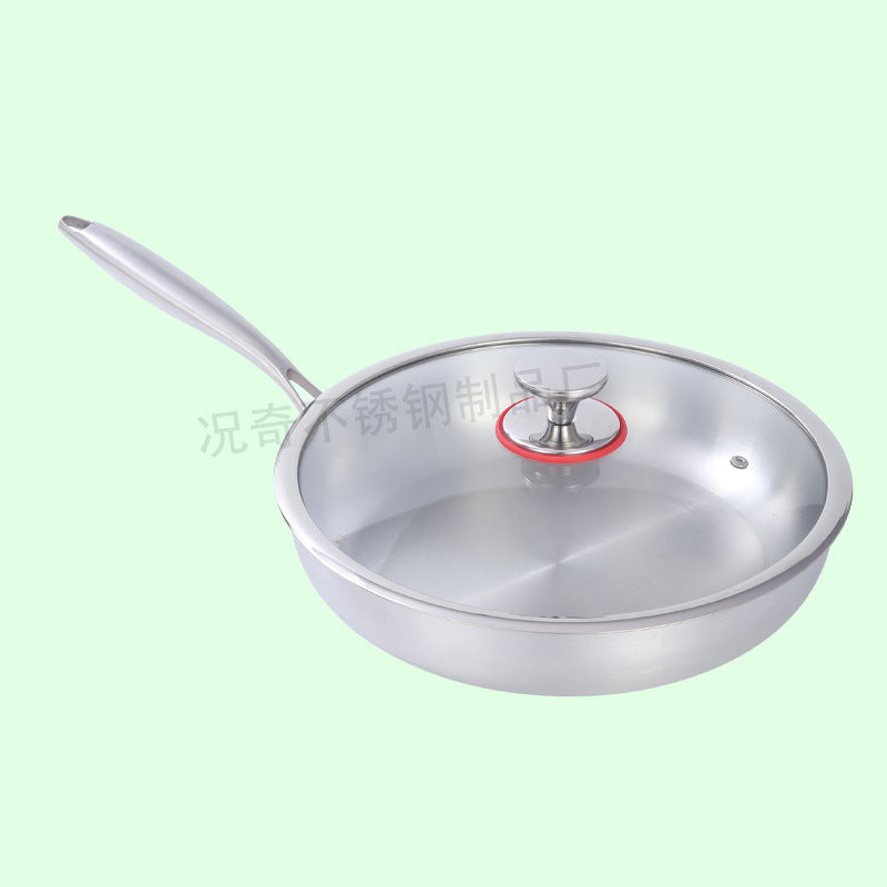 supply of 304 stainless steel frying pan for home wok three-layer steel uncoated non-stick pan low-smoke pan